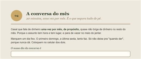 Página com o roteiro da conversa do mês