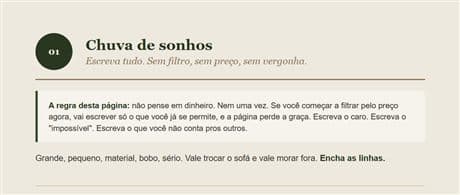 Página da chuva de sonhos